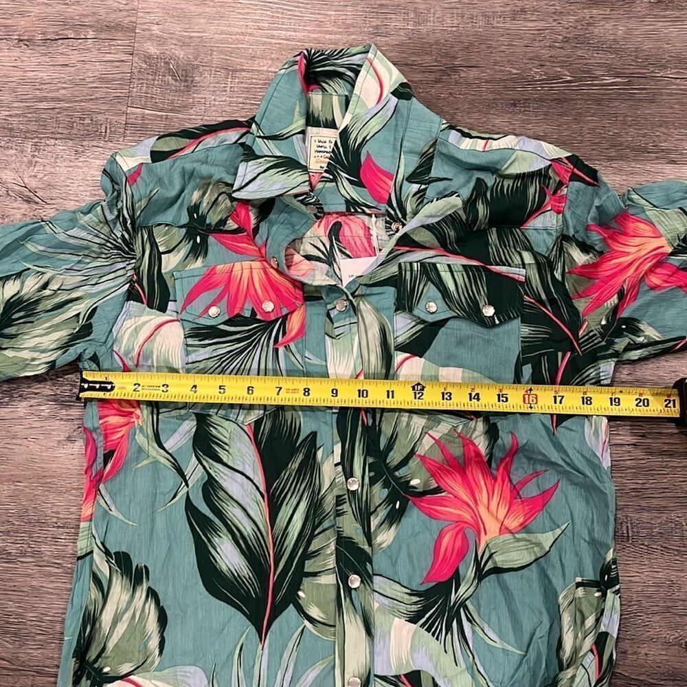 Free People NWT Sandrine Rose Hawaii luau floral snap button top turquoise XS - Picture 6 of 8